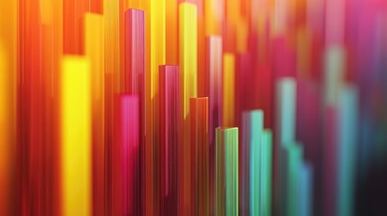 Poster - A dynamic 3D bar graph displayed on a digital screen, showcasing vibrant colors and varying heights, illustrating impressive business growth trends in a corporate environment.