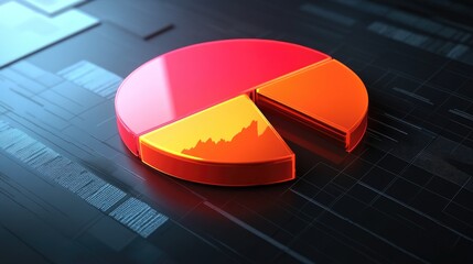 Poster - A dynamic 3D pie chart with glowing segments, illustrating various financial metrics, with depth and shadows for a realistic, high-impact presentation.