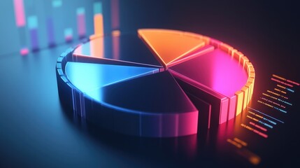 Poster - A dynamic 3D pie chart with glowing segments, illustrating various financial metrics, with depth and shadows for a realistic, high-impact presentation.