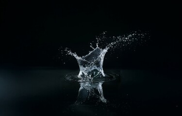 Aufkleber - A single water drop creates a dramatic splash against a dark background.