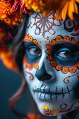 Poster - A close-up shot of a person's face painted in a creative design