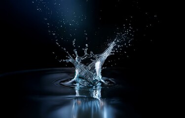 Aufkleber - A water drop creates a dramatic splash with droplets flying up and out in a dark setting.