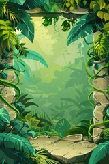 Canvas Print - A dense jungle scene with lush vegetation and exotic plants