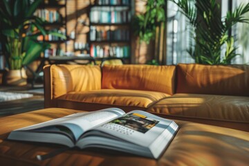 Poster - A open book lying flat on a wooden table, perfect for educational or study scenes