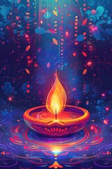 Poster - A single candle flame on a blue background