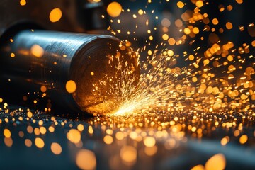 Canvas Print - Close-up of sparks flying from a metal grinding machine.