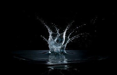 Aufkleber - Water droplets splash up creating a crown-like shape against a dark background.