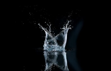Aufkleber - Water droplet splashes against a black background, creating a crown-like shape with a reflection on the surface.
