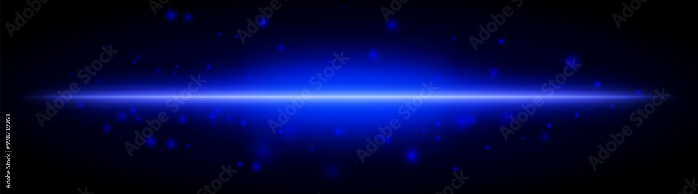 Horizontal blue light effect isolated on dark background. Bright ...