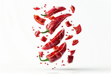 Sticker - A group of red peppers falling from above, a burst of color in mid-air