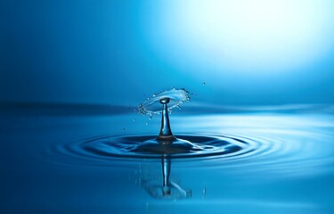 Poster - A single water drop falls into a pool of water, creating a crown-shaped splash with ripples extending outwards.