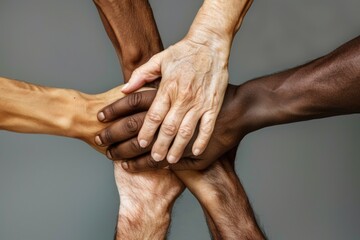 Poster - A group of people forming a unity by placing their hands together