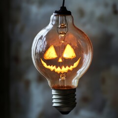 Photography of a bulb with a halloween face