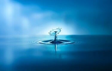 Poster - A single drop of water creates a crown-shaped splash as it falls into still water.