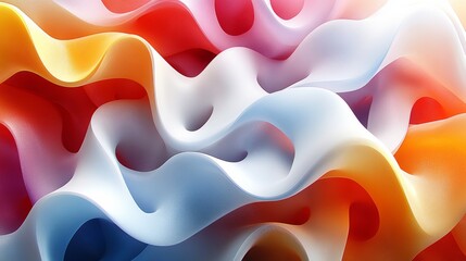 A vibrant abstract wave pattern featuring flowing colors of red, orange, white, and blue, perfect for modern design projects.