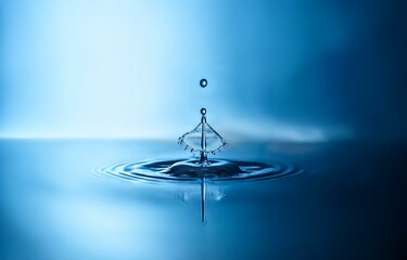 Poster - A single water drop falls into a pool of water, creating a crown-shaped splash and ripples.
