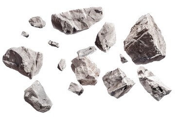 Poster - A pile of variously shaped and sized rocks on a clean white background