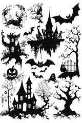 Poster - A spooky Halloween scene in black and white