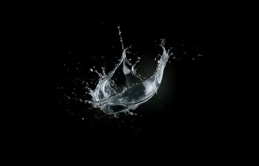 Fototapete - A single water splash, frozen in mid-air, against a stark black background.