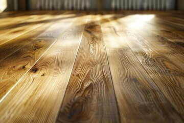 Poster - A close-up shot of a wooden floor in a room, ideal for use as a decorative element or to focus attention on the flooring