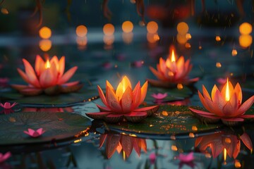 Aufkleber - Image of water lilies floating on the surface of a calm pond