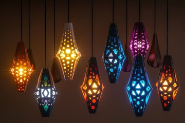 Canvas Print - A close-up view of a vibrant light display hanging from the ceiling