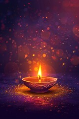 Aufkleber - A lit diya on a purple background with bokeh, great for spiritual or cultural-themed designs