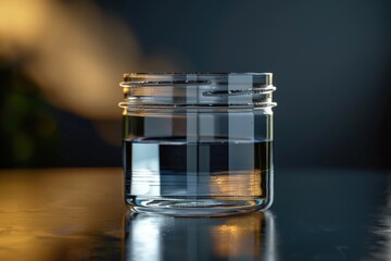 Aufkleber - A clear glass jar filled with water sits on a table, perfect for use in illustrations about simplicity and calmness