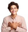 © Rawpixel.com - PNG Young smile guy hands touch chest heart thankful grateful hairstyle happiness portrait.
