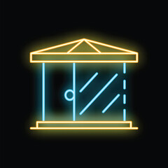 Poster - Brightly glowing neon canopy with sliding doors over entrance on black background