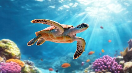 Sticker - Sea Turtle Swimming in Clear Ocean Waters