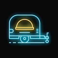 Poster - Bright neon food truck icon glowing on a dark background, perfect for representing food delivery services