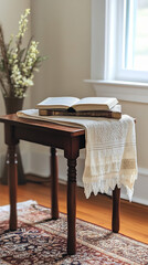 Canvas Print - Home Observance of Yom Kippur with Prayer Shawl and Sacred Texts