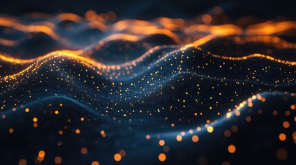 Poster - An abstract 3D scatter plot with glowing data points on a dark background, emphasizing data relationships and trends in scientific research or data science.