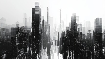 Poster - Abstract pixelated cityscape with high-rise buildings in grayscale, capturing the essence of a futuristic urban environment.