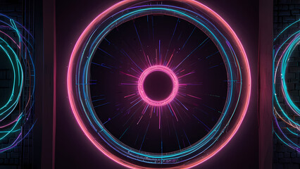 Wall Mural - spiritual circular neon background with glowing rings and ethereal light patterns