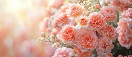 Poster - Close-up of delicate pink roses in soft light.