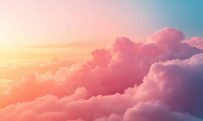 Wall Mural - A photograph of the sky at sunset, with vibrant pink and orange hues in the clouds. The background is blurred to emphasize the colorful sky.