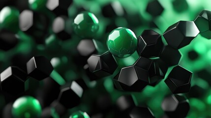 Poster - Abstract backdrop featuring green spheres intertwined with black hexagonal shapes