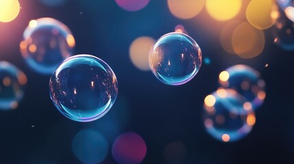 Poster - Close up of soap bubbles with a blurred bokeh effect against a dark backdrop