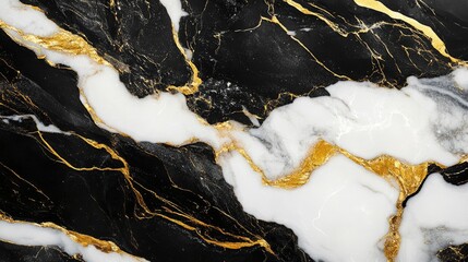 Poster - Abstract black and white marble texture featuring golden veining ideal for contemporary wallpaper and design applications
