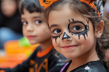 Wall Mural - children sitting in a classroom with halloween decorations back to school concept generative ai
