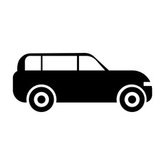 SUV icon, modern look, robust design, off-road vehicle representation, rounded edges, side view, transportation, strong outline, black and white car icon, simple silhouette.