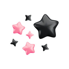 Wall Mural - vector 3d black and soft pink sparkling star composition on white background. cute realistic cartoon