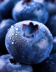 Wall Mural - Fresh blueberries with dew drops