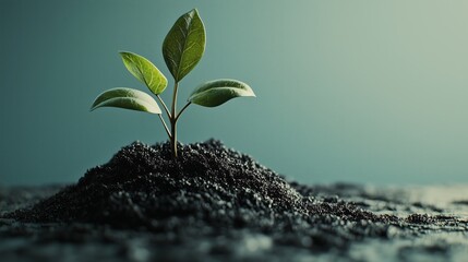 Minimalist Plant Sprouting from Soil in Soft Lighting