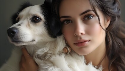 Wall Mural - Graceful woman enjoying a joyful moment with her loyal dog