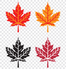 Wall Mural - red canada maple leaf icon image vector. maple leaf logo vector icon isolated on transparent backgro