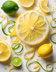 Wall Mural - Fresh lemons & limes on white