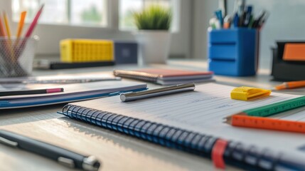 Poster - Essential Office Tools on a Desk Workspace